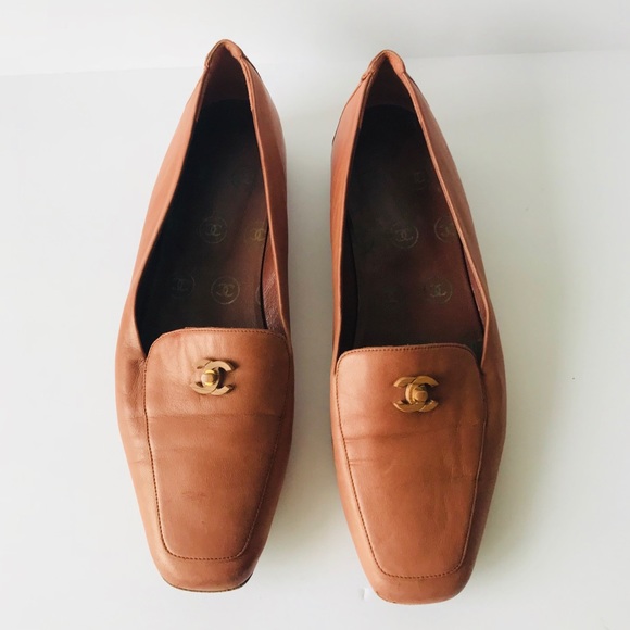 CHANEL Shoes - CHANEL Red Brown Leather Loafers Size 38.5